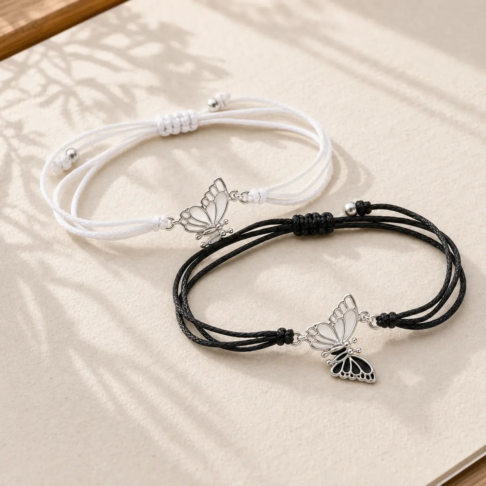2Pcs Handmade Braided Rope Butterfly Freedom Bracelet featuring Butterfly, Feng Shui Butterfly, Copper
