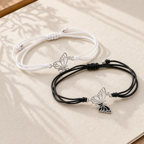 2Pcs Handmade Braided Rope Butterfly Freedom Bracelet featuring Butterfly, Feng Shui Butterfly, Copper