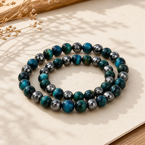 2Pcs Hematite Tiger Eye Blue Tiger Eye Powerful Bracelet Set featuring Hematite, Tiger Eye, Blue Tiger Eye