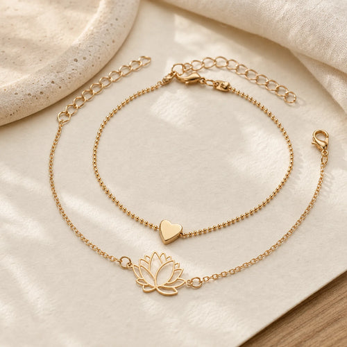 2Pcs Lotus Flower Love Heart Enlightenment Bracelet featuring Lotus, Lotus Symbol