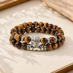 2Pcs Natural Crystal Agate Buddha Protection Bracelet featuring Tiger Eye, Red Turquoise, Turquoise