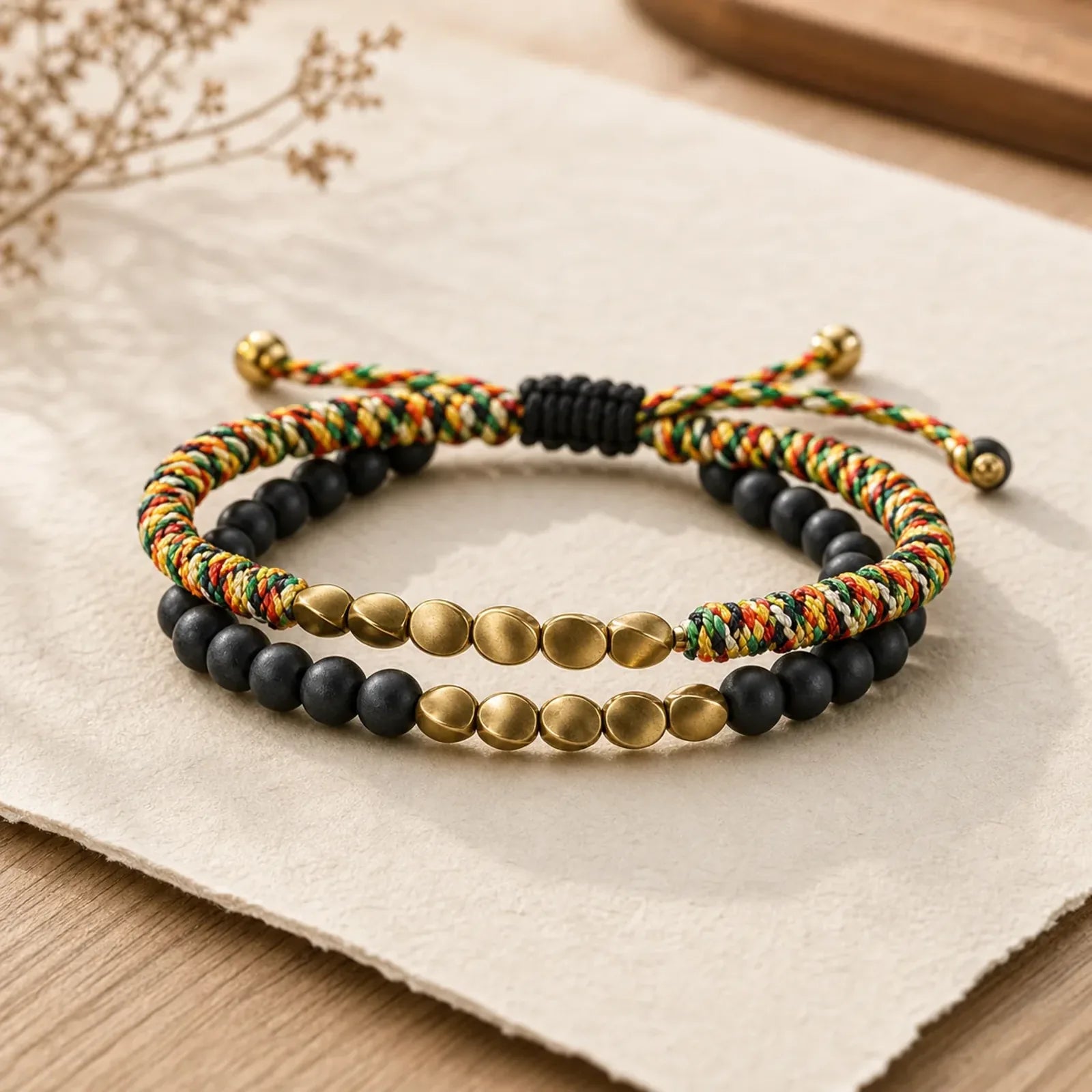 2Pcs Natural Frosted Stone Bead Copper String Cure Bracelet featuring Frosted Stone, Copper