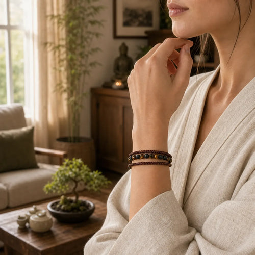 2Pcs Natural Tiger Eye Black Obsidian Protection String Bracelet featuring Tiger Eye, Black Obsidian, Blue Tiger Eye