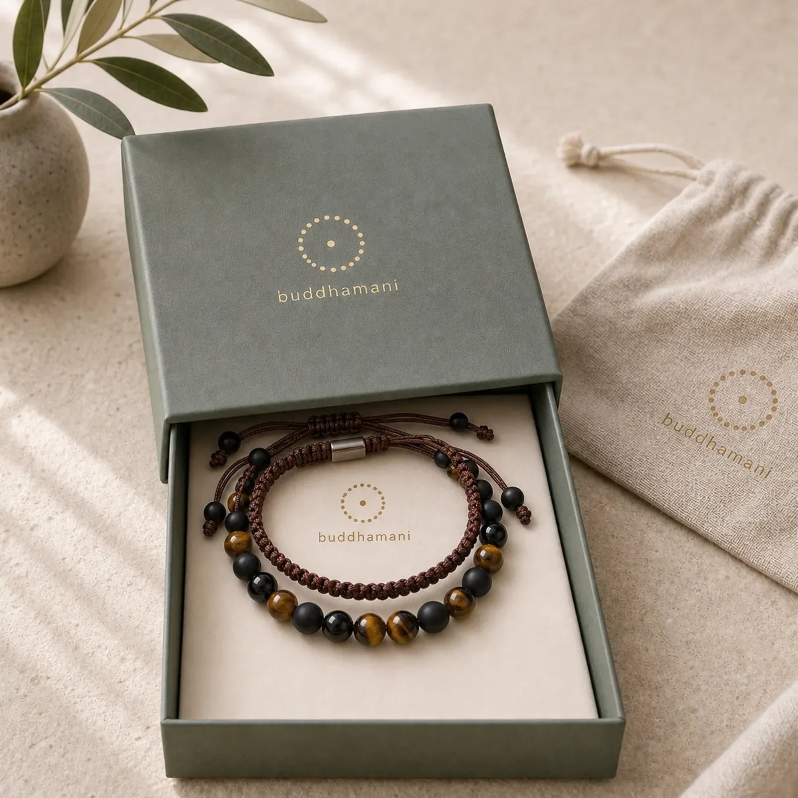 2Pcs Natural Tiger Eye Black Obsidian Protection String Bracelet featuring Tiger Eye, Black Obsidian, Blue Tiger Eye