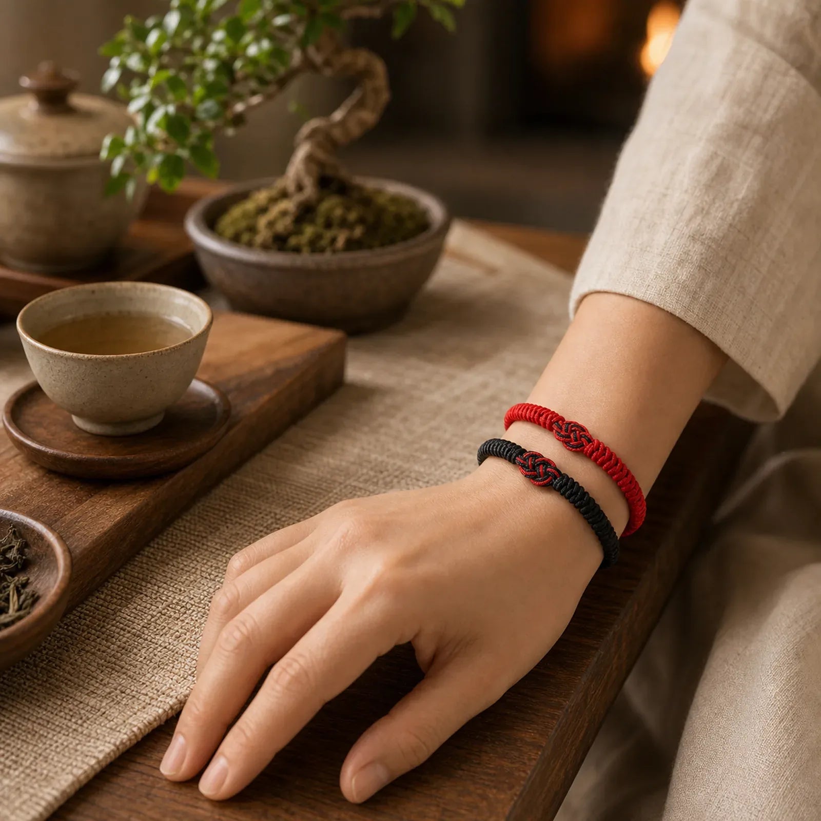 2Pcs Tibetan Luck Chinese Knot Protection String Bracelet featuring Red String