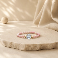 2mm Mini Beads Natural Rhodonite Aquamarine Topaz Rose Quartz Healing Elastic Ring featuring Rhodonite, Aquamarine, Topaz