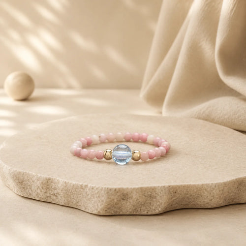2mm Mini Beads Natural Rhodonite Aquamarine Topaz Rose Quartz Healing Elastic Ring featuring Rhodonite, Aquamarine, Topaz