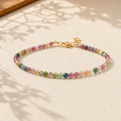 2mm Multicolor Tourmaline Ultra-thin Beads 14k Gold Plated Copper Wisdom Bracelet featuring Tourmaline, Copper