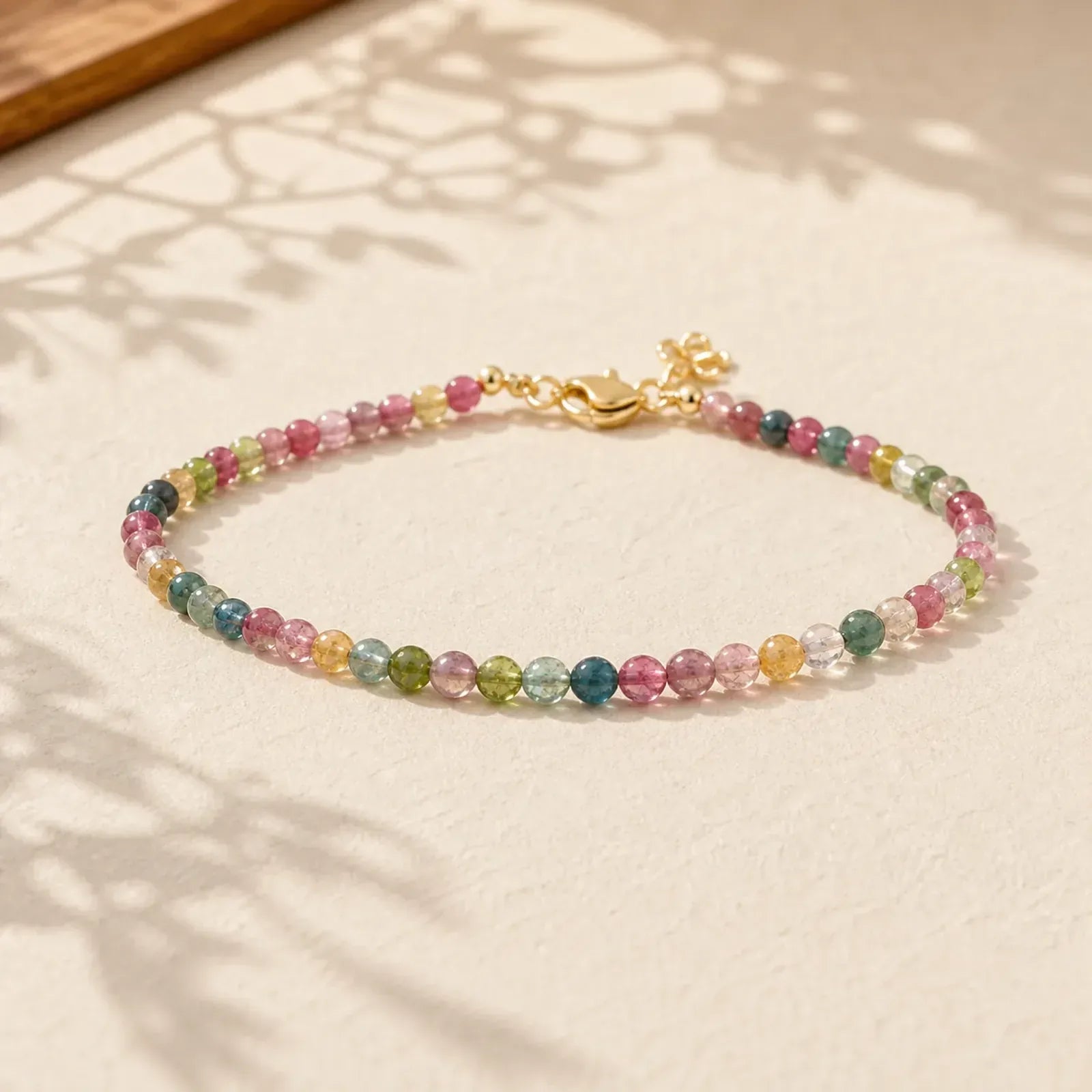 2mm Multicolor Tourmaline Ultra-thin Beads 14k Gold Plated Copper Wisdom Bracelet featuring Tourmaline, Copper