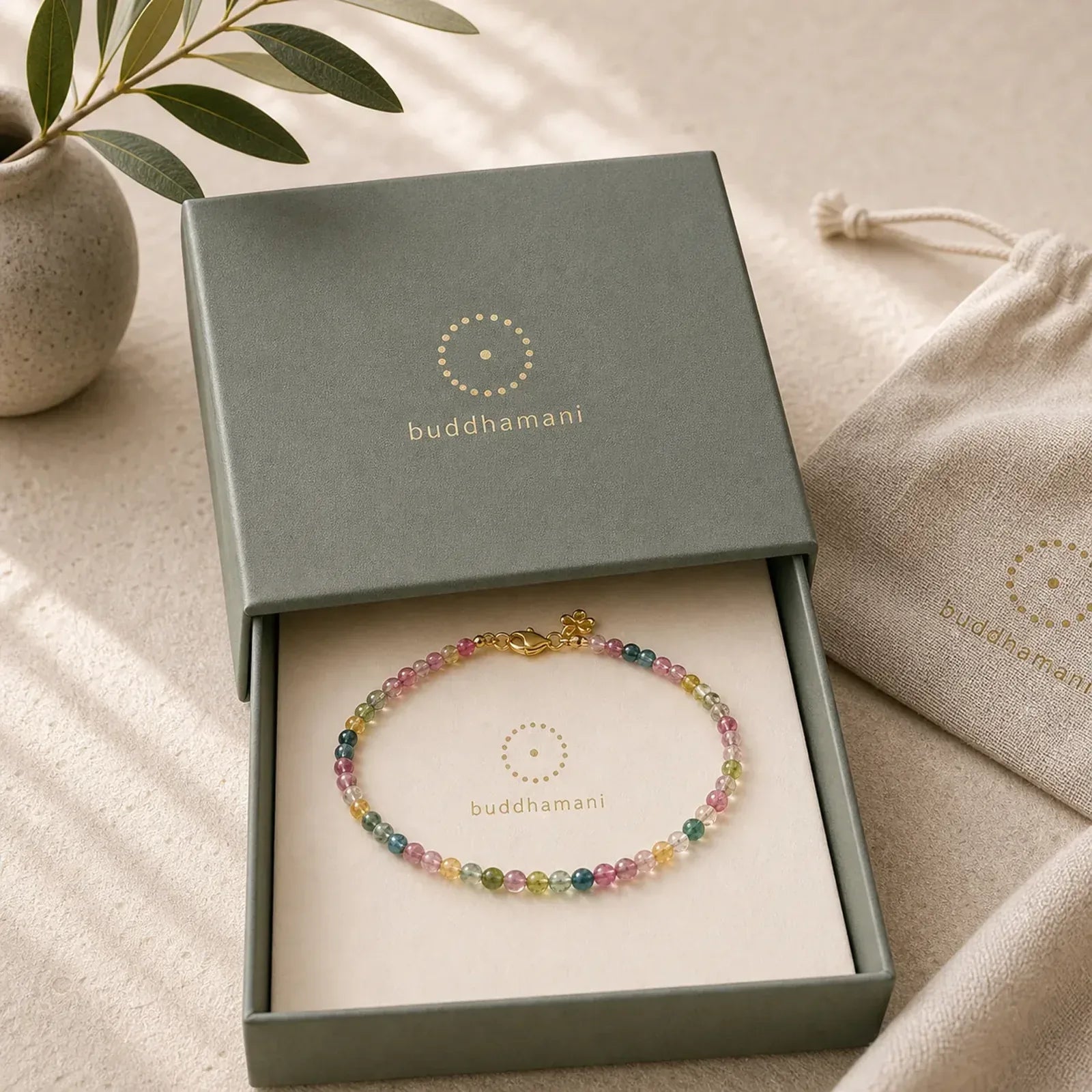2mm Multicolor Tourmaline Ultra-thin Beads 14k Gold Plated Copper Wisdom Bracelet featuring Tourmaline, Copper