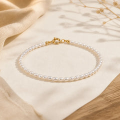 2mm Natural Pearl Ultra-thin Beads 14k Gold Plated Copper Wisdom Bracelet featuring Pearl, Copper
