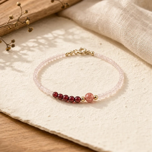 2mm Rose Quartz Garnet Strawberry Quartz Ultra-Thin Beads Healing Energy Bracelet featuring Rose Quartz, Garnet, Strawberry Quartz