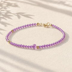 2mm Ultra-Thin Beads Natural Amethyst 14k Gold Plated Copper Inner Peace Meditation Bracelet featuring Amethyst, Copper