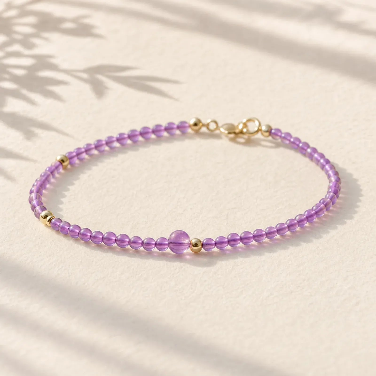 2mm Ultra-Thin Beads Natural Amethyst 14k Gold Plated Copper Inner Peace Meditation Bracelet featuring Amethyst, Copper