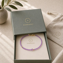 2mm Ultra-Thin Beads Natural Amethyst 14k Gold Plated Copper Inner Peace Meditation Bracelet featuring Amethyst, Copper