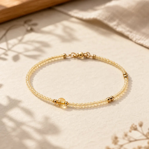 2mm Ultra-thin Citrine 14K Gold Plated Copper Beads Protection Bracelet featuring Citrine, Copper, Red Agate