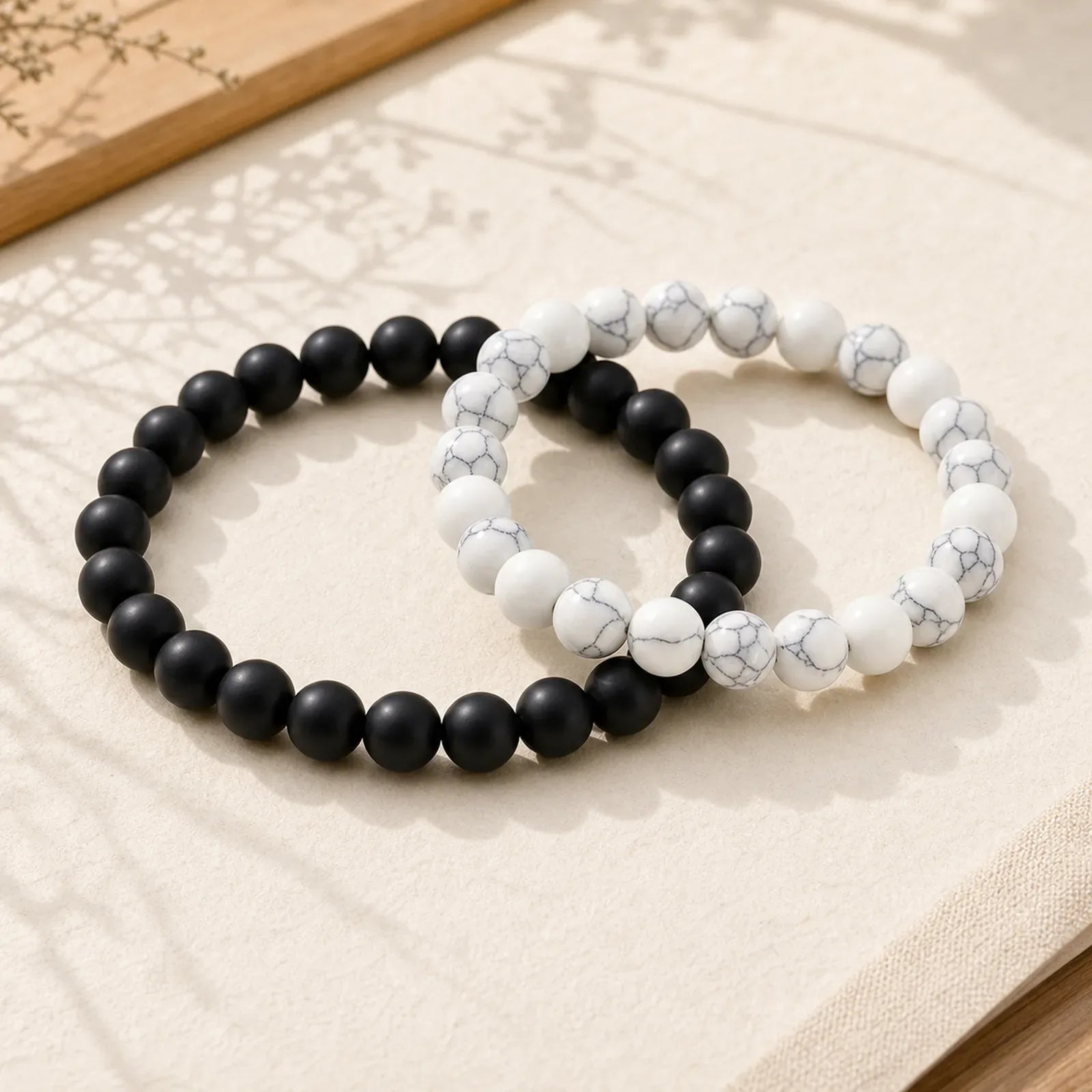 2pcs Natural Frosted Stone White Turquoise Bead Couple Bracelet featuring Frosted Stone, White Turquoise, Turquoise