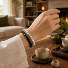 2pcs Natural Frosted Stone White Turquoise Bead Couple Bracelet featuring Frosted Stone, White Turquoise, Turquoise