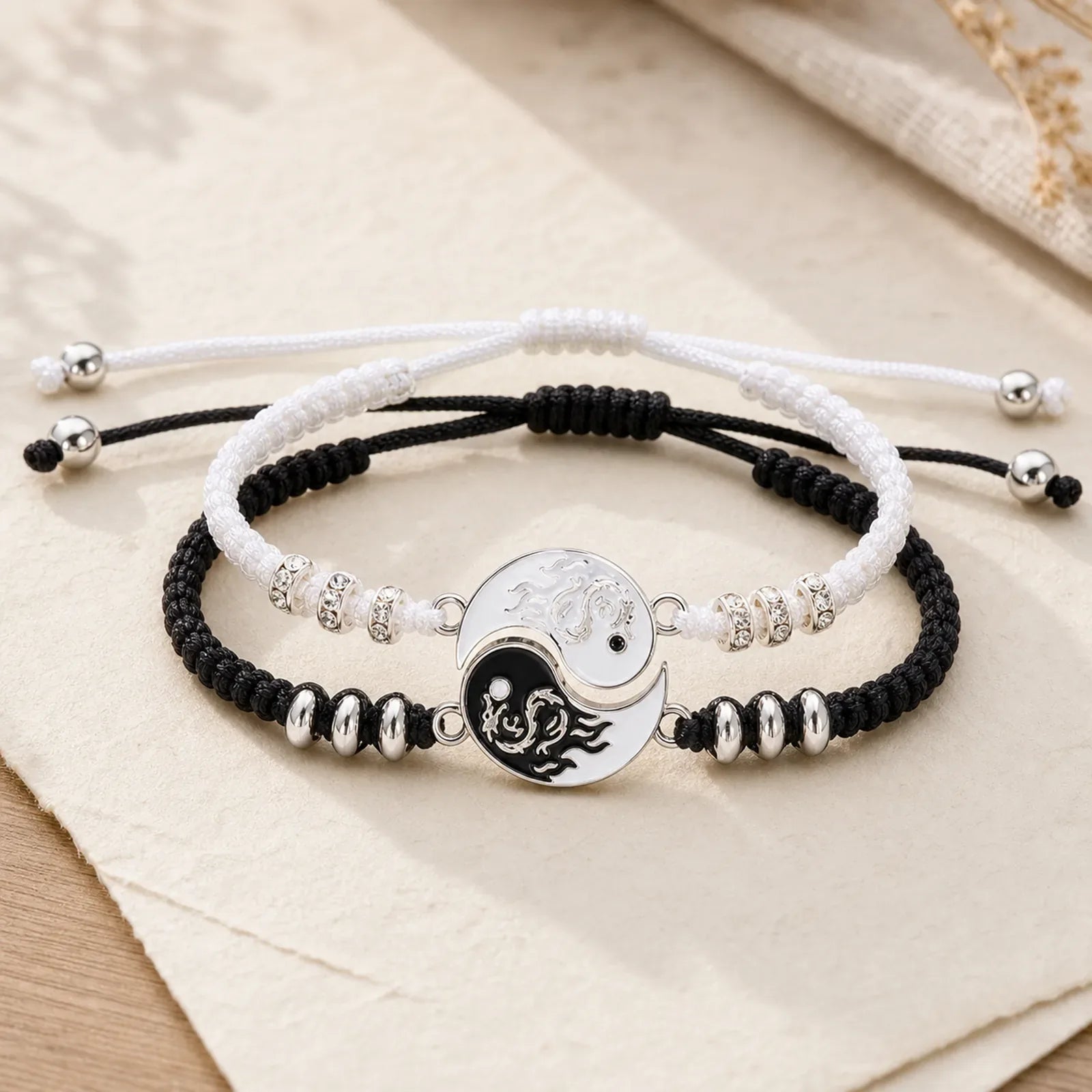 2pcs Yin Yang Dragon Couple Bracelet featuring Dragon, Yin Yang Symbol, Dragon Symbol