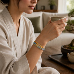 3Pcs Blue Yellow String Golden Copper Beads Healing Bracelet featuring Copper