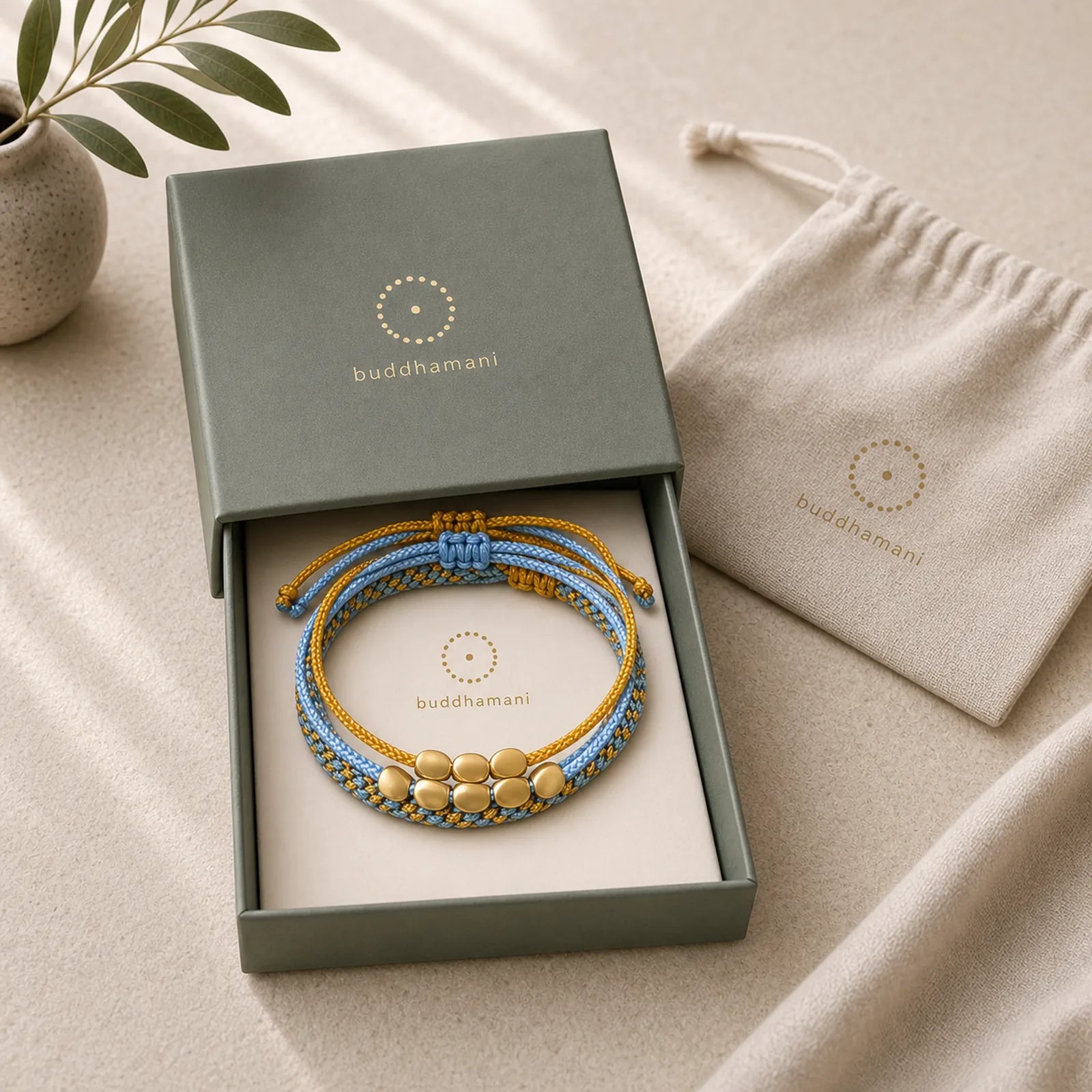 3Pcs Blue Yellow String Golden Copper Beads Healing Bracelet featuring Copper