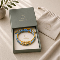 3Pcs Blue Yellow String Golden Copper Beads Healing Bracelet featuring Copper