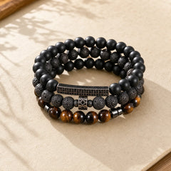 3Pcs Frosted Stone Lava Rock Tiger Eye Activate Bracelet featuring Frosted Stone, Lava Rock, Tiger Eye