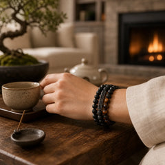 3Pcs Frosted Stone Lava Rock Tiger Eye Activate Bracelet featuring Frosted Stone, Lava Rock, Tiger Eye