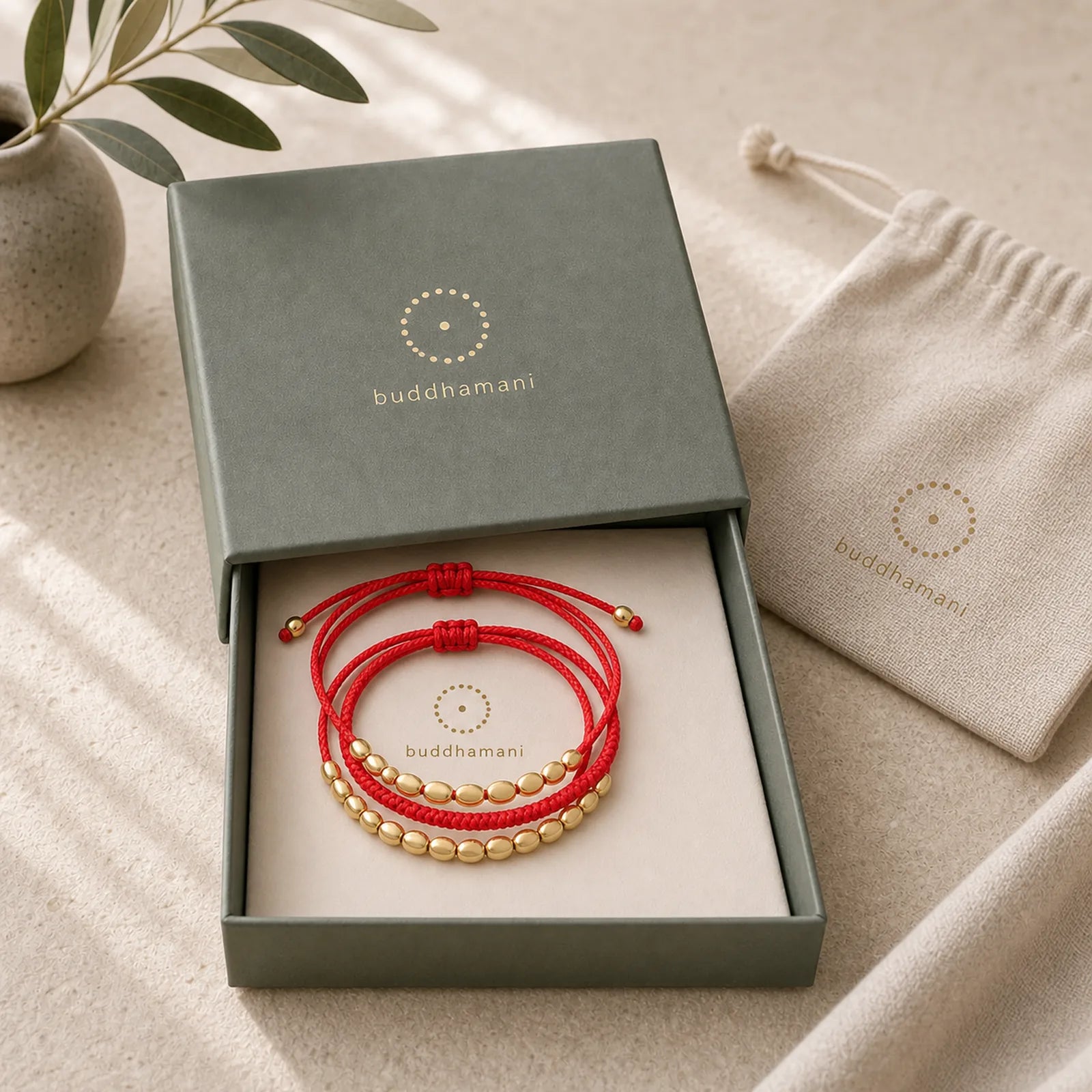 3Pcs Golden Copper Beads Red String Luck Bracelet featuring Copper, Red String