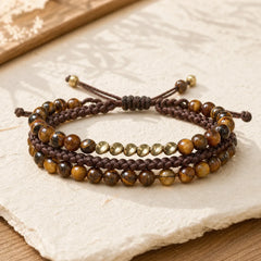 3Pcs Natural Tiger Eye Clear Thinking String Bracelet featuring Tiger Eye
