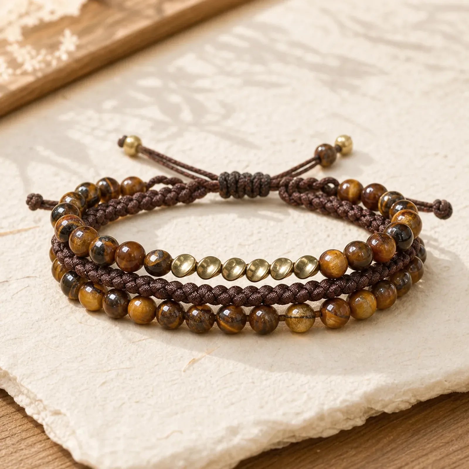 3Pcs Natural Tiger Eye Clear Thinking String Bracelet featuring Tiger Eye
