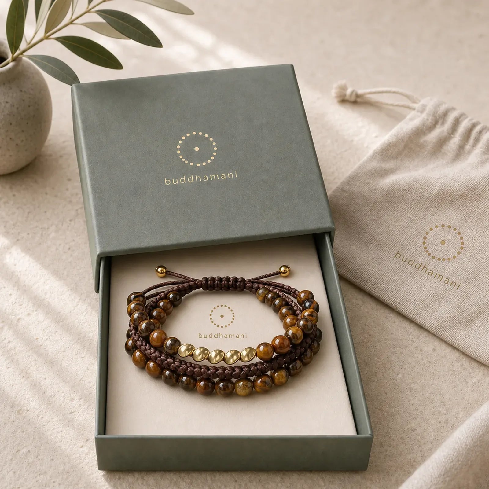 3Pcs Natural Tiger Eye Clear Thinking String Bracelet featuring Tiger Eye