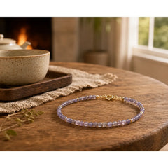 3mm Amethyst Iolite Ultra-thin Beads 14k Gold Plated Copper Communication Bracelet featuring Amethyst, Copper