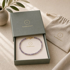 3mm Amethyst Iolite Ultra-thin Beads 14k Gold Plated Copper Communication Bracelet featuring Amethyst, Copper