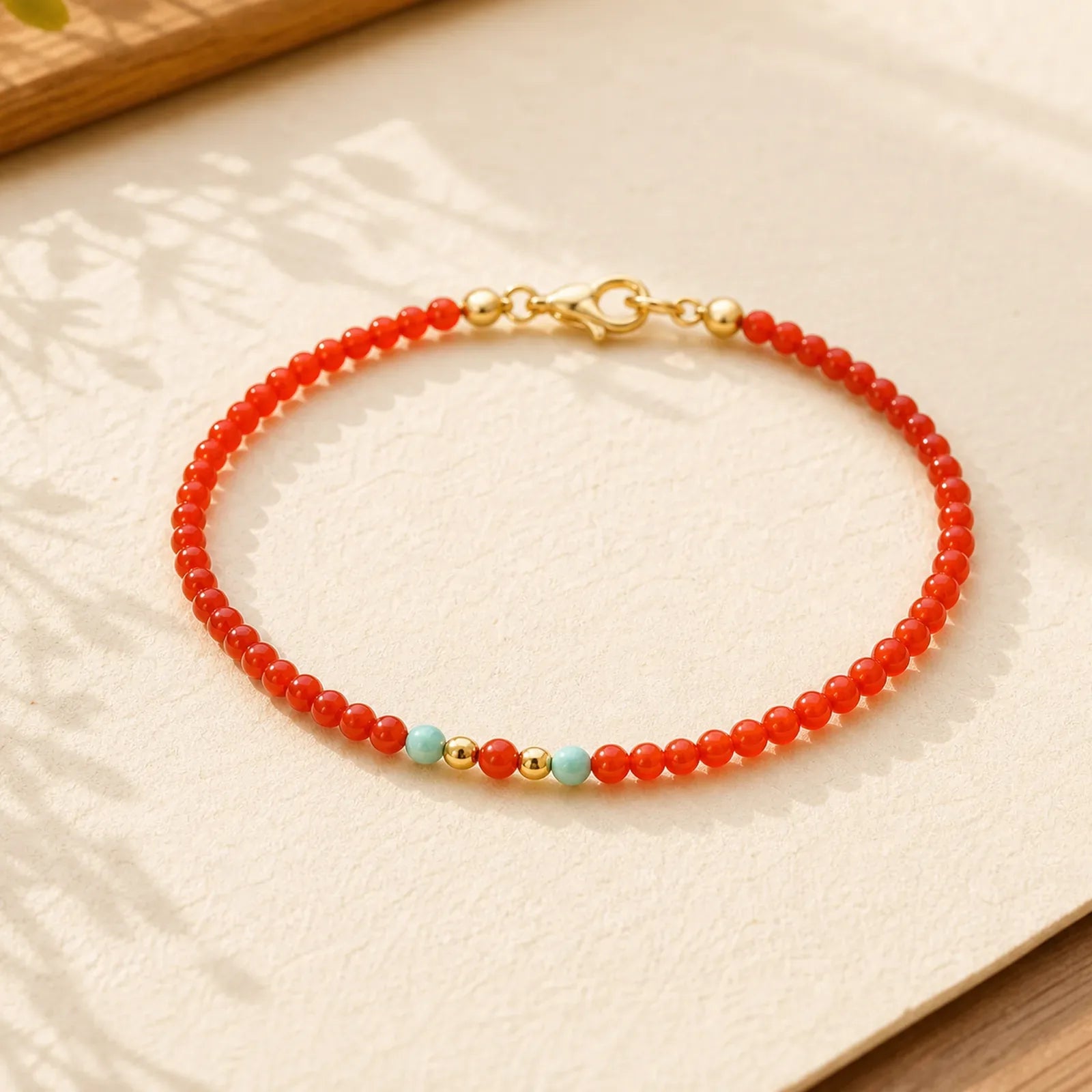 3mm Natural South Red Agate Ultra-thin Beads Positive Bracelet featuring South Red Agate, Red Agate, Turquoise