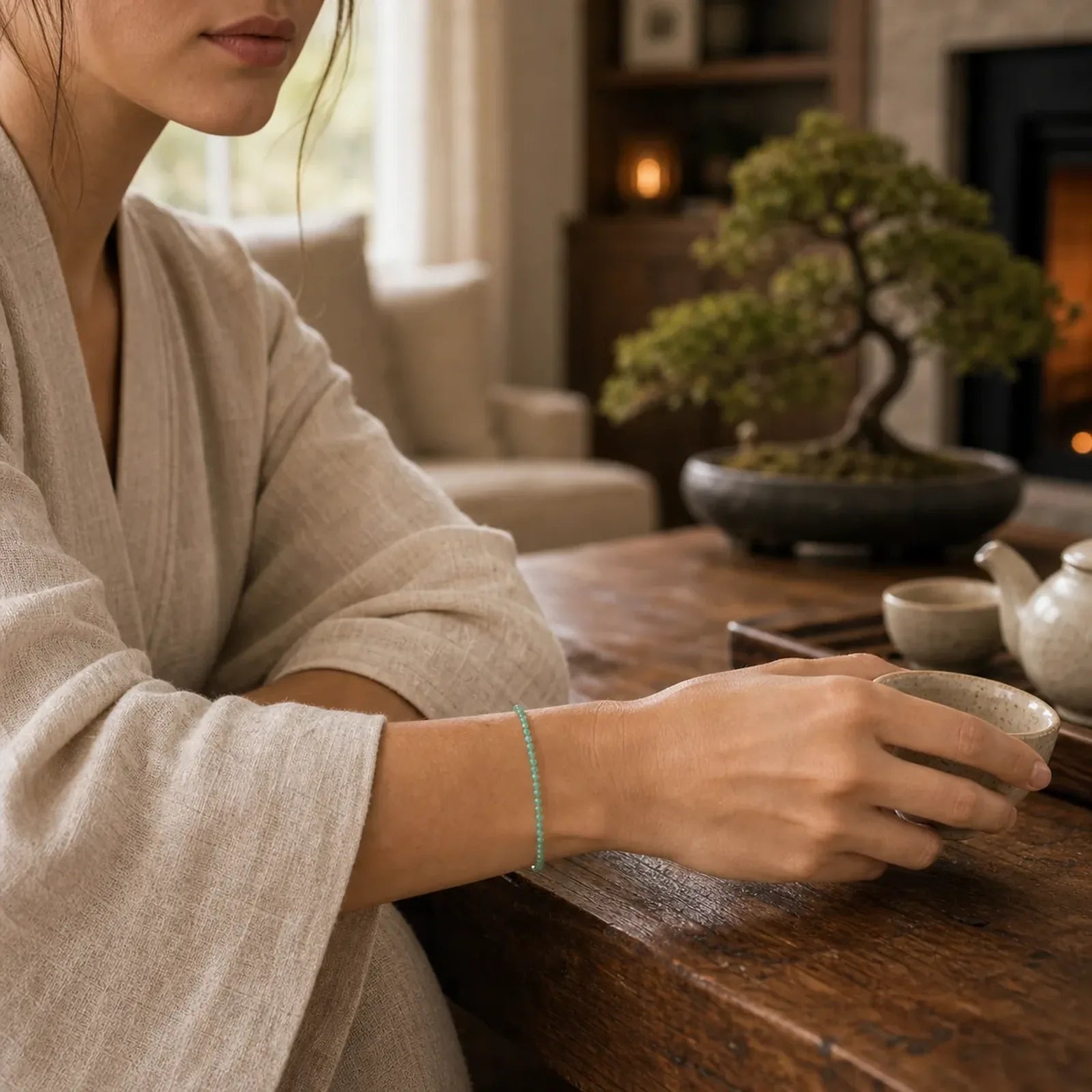 3mm Small Green Aventurine Ultra-Thin Beads Luck Bracelet featuring Green Aventurine, Copper