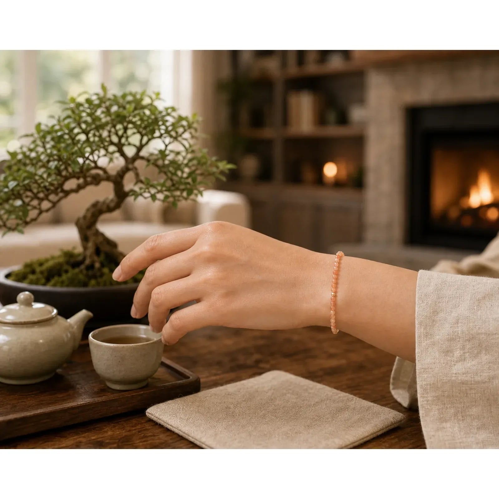3mm Sun Stone Ultra-thin Beads 14k Gold Plated Copper Wealth Bracelet featuring Sun Stone, Copper