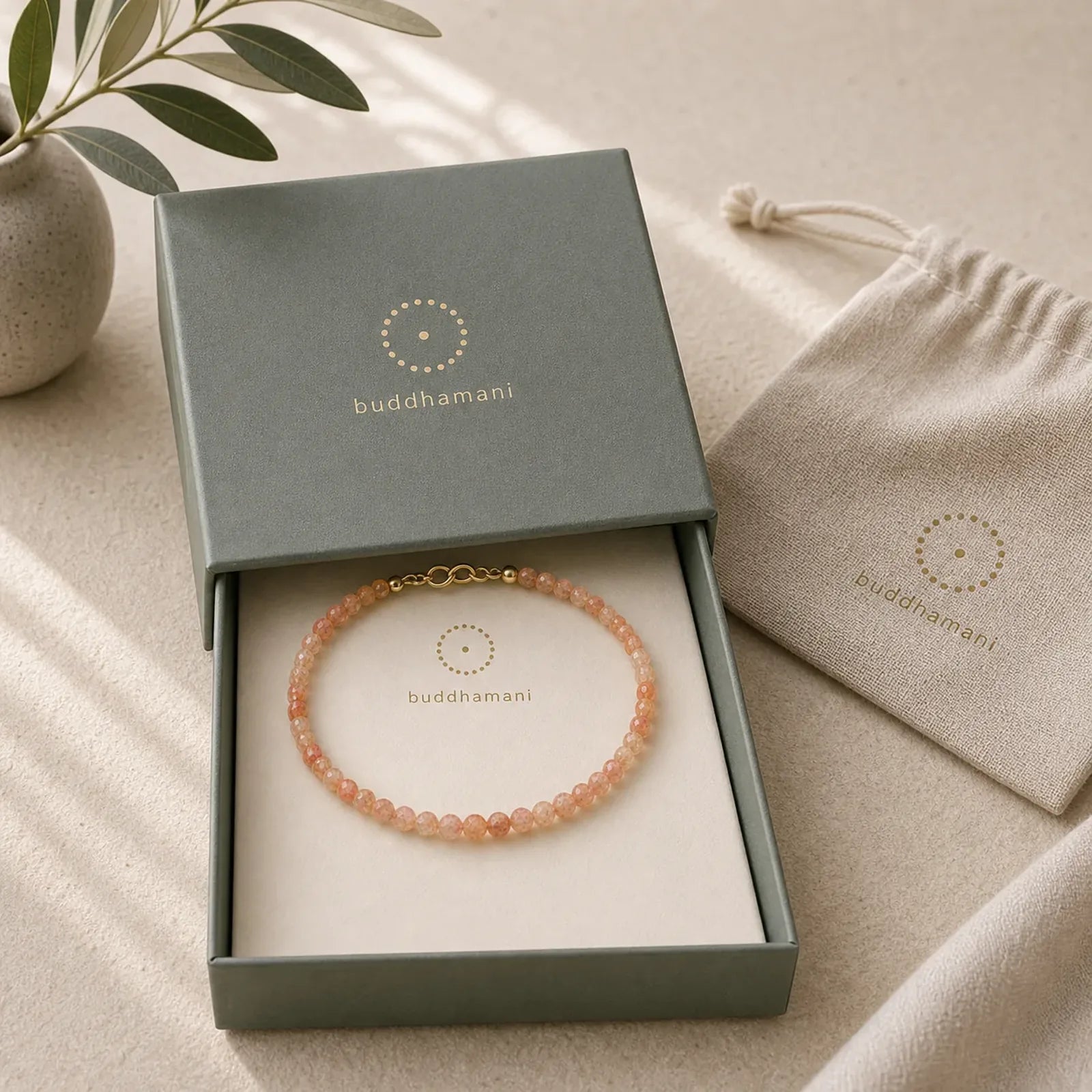 3mm Sun Stone Ultra-thin Beads 14k Gold Plated Copper Wealth Bracelet featuring Sun Stone, Copper