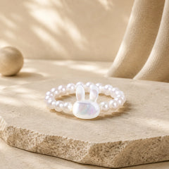 3mm Tridacna Stone Bead Rabbit Blessing Elastic Ring featuring Tridacna Stone