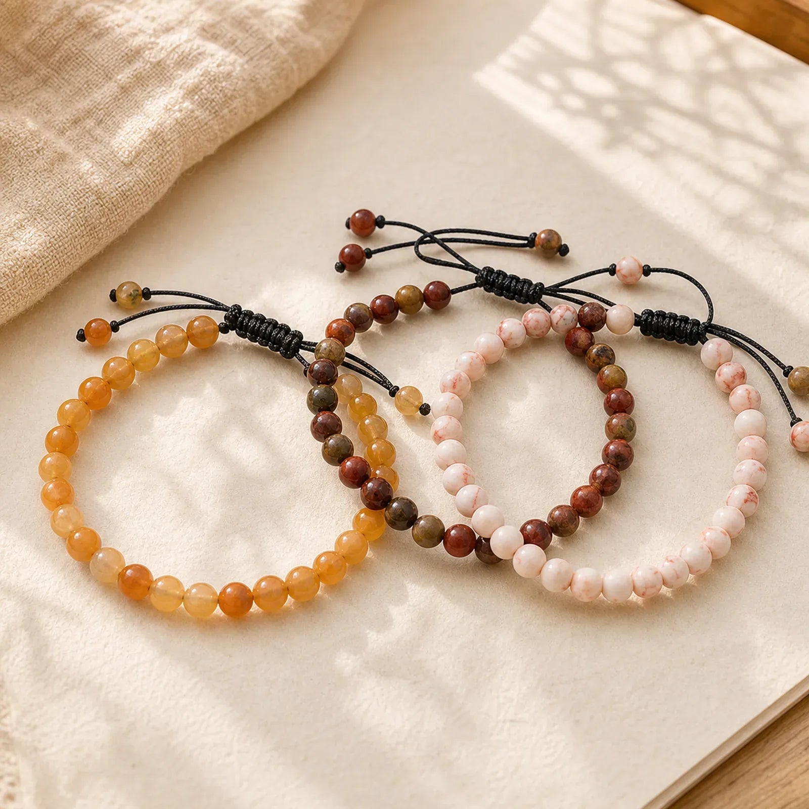3pcs "Align with Good Fortune" Yellow Aventurine Lucky Bracelet Includes Gift Message Card featuring Yellow Aventurine, Red Turquoise, Turquoise