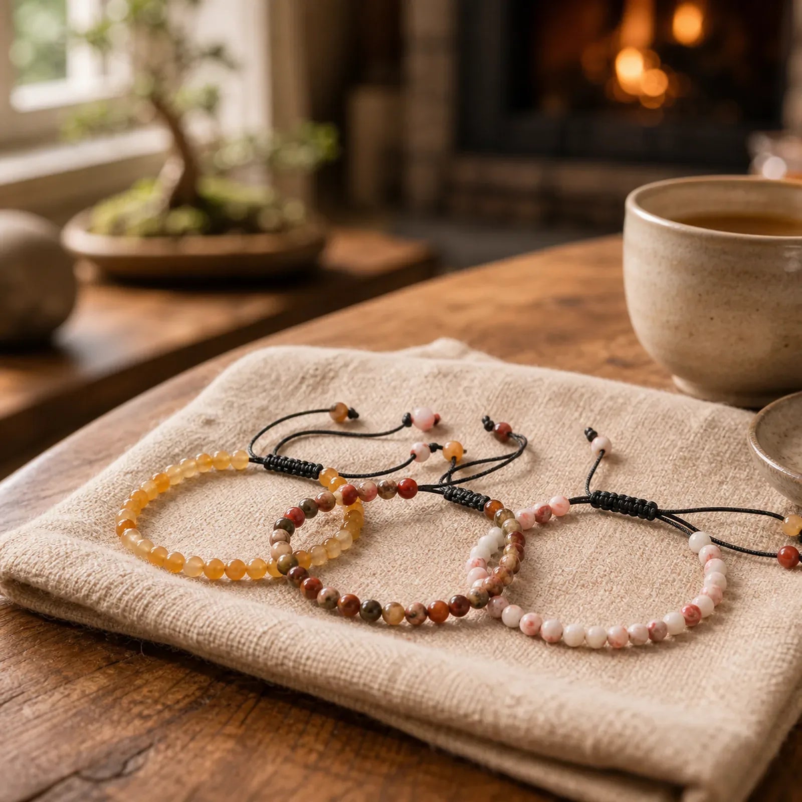 3pcs "Align with Good Fortune" Yellow Aventurine Lucky Bracelet Includes Gift Message Card featuring Yellow Aventurine, Red Turquoise, Turquoise