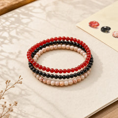 3pcs "Awaken Your Courage" Red Agate Calm Bracelet Includes Gift Message Card featuring Red Agate, Black Obsidian, Red Network Stone