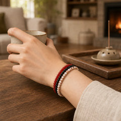 3pcs "Awaken Your Courage" Red Agate Calm Bracelet Includes Gift Message Card featuring Red Agate, Black Obsidian, Red Network Stone