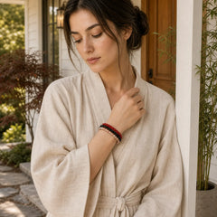 3pcs "Awaken Your Courage" Red Agate Calm Bracelet Includes Gift Message Card featuring Red Agate, Black Obsidian, Red Network Stone