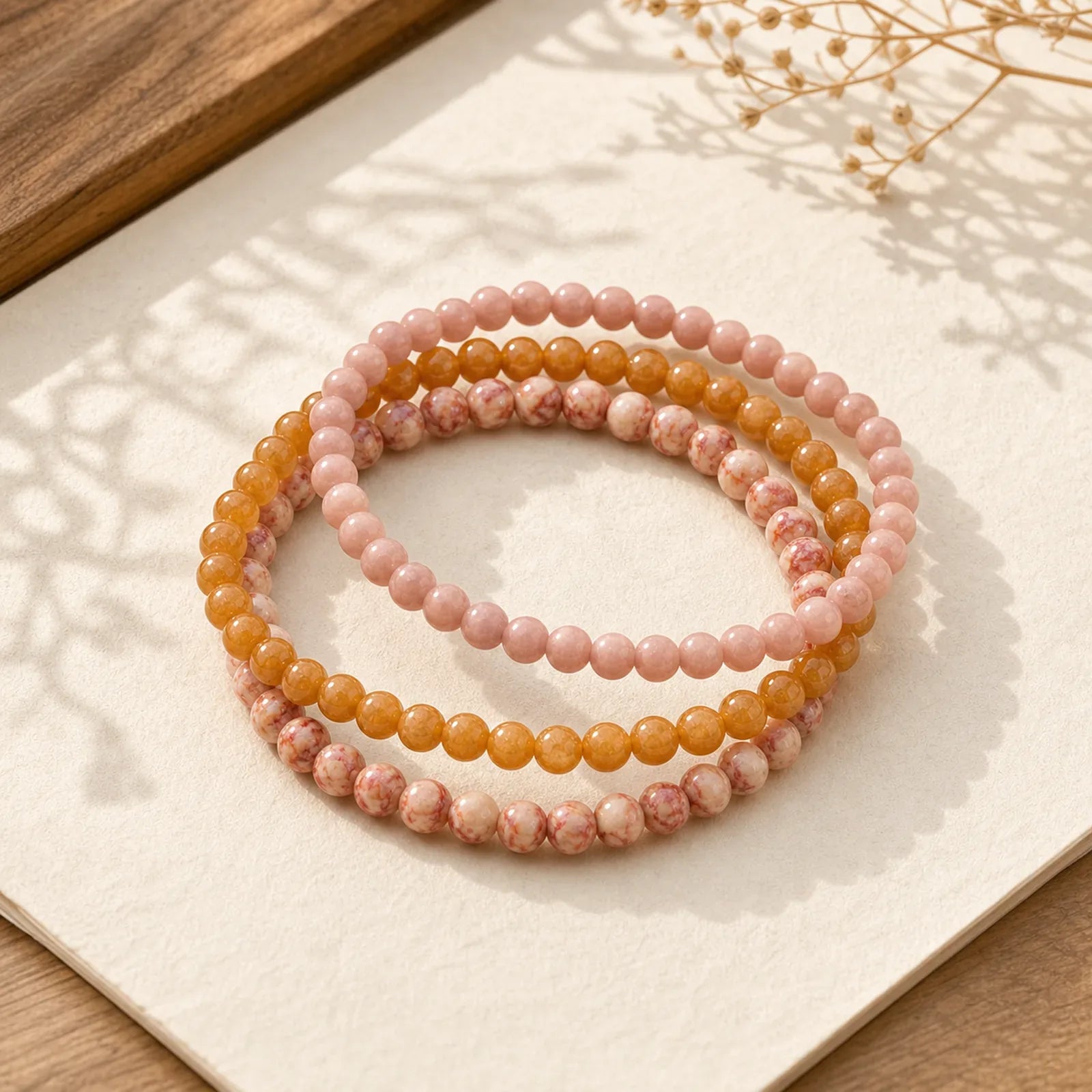3pcs "Build Quiet Confidence" Yellow Aventurine Optimism Bracelet Includes Gift Message Card featuring Yellow Aventurine, Dusty Rose Stone, Red Network Stone
