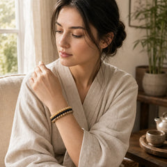 3pcs "Clear the Mental Path" Picture Jasper Wisdom Bracelet Includes Gift Message Card featuring Picture Jasper, Black Obsidian, Topaz