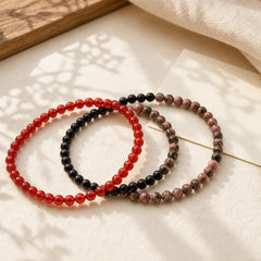 3pcs "Embrace Inner Power" Red Agate Confidence Bracelet Includes Gift Message Card featuring Red Agate, Black Obsidian, Rhodonite