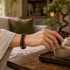 3pcs "Embrace Inner Power" Red Agate Confidence Bracelet Includes Gift Message Card featuring Red Agate, Black Obsidian, Rhodonite