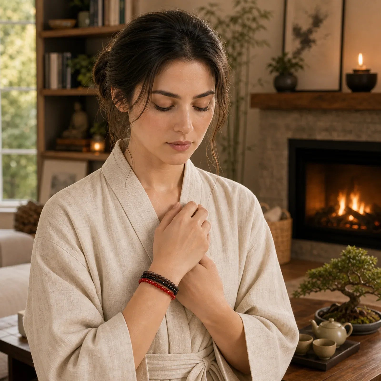3pcs "Embrace Inner Power" Red Agate Confidence Bracelet Includes Gift Message Card featuring Red Agate, Black Obsidian, Rhodonite
