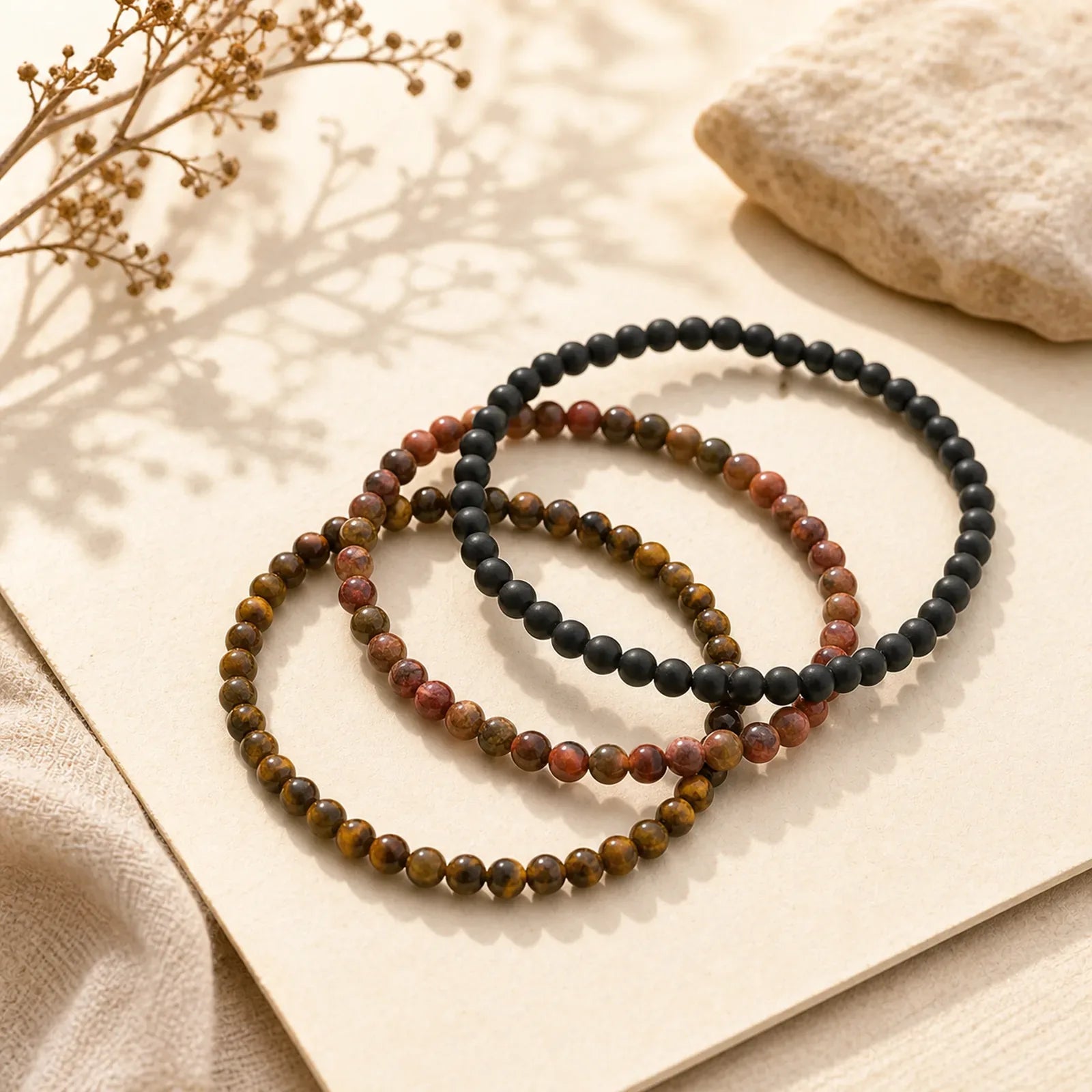 3pcs "Embrace Your Inner Fortress" Red Turquoise Minimalist Bracelet Includes Gift Message Card featuring Red Turquoise, Turquoise, Tiger Eye